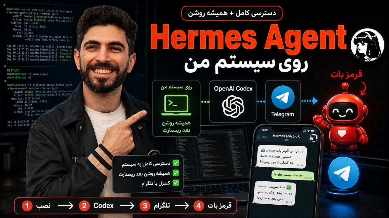 راه‌اندازی Hermes Agent: ایجنت شخصی با تلگرام و OpenAI Codex (جایگزین OpenClaw)